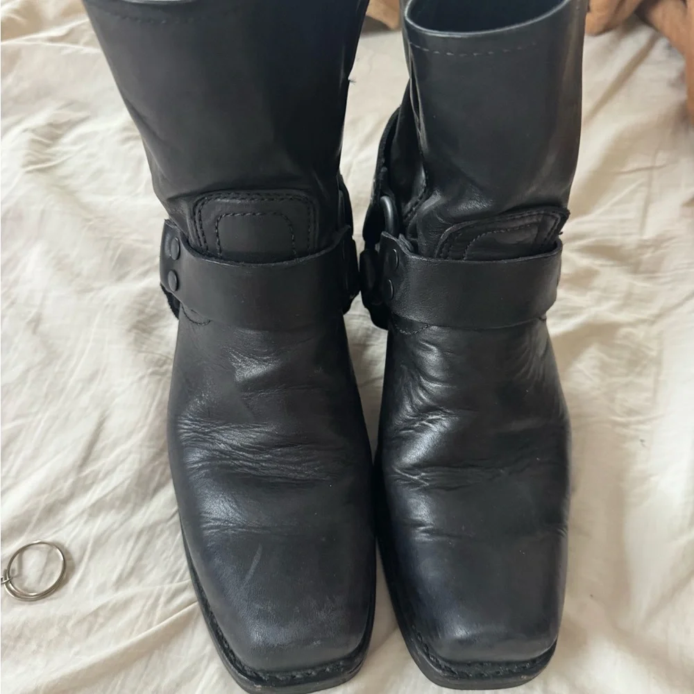 Frye Black Leather Moto 8R Harness Boots 7.5 - Picture 2 of 8